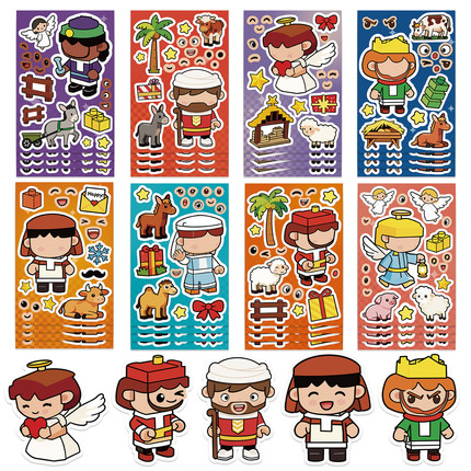 8款新款小红书推荐卡通天使积木换脸拼贴纸可爱益智动手DIY手账手机壳平板电脑笔记本水杯桌面衣柜鱼缸背景墙