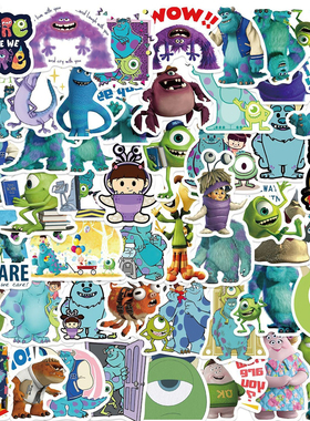 50张卡通Monsters Inc动画怪兽大学贴纸装饰笔记头盔拉杆箱手账手机水杯电动车滑板iPad文具汽车DIY尾箱贴纸