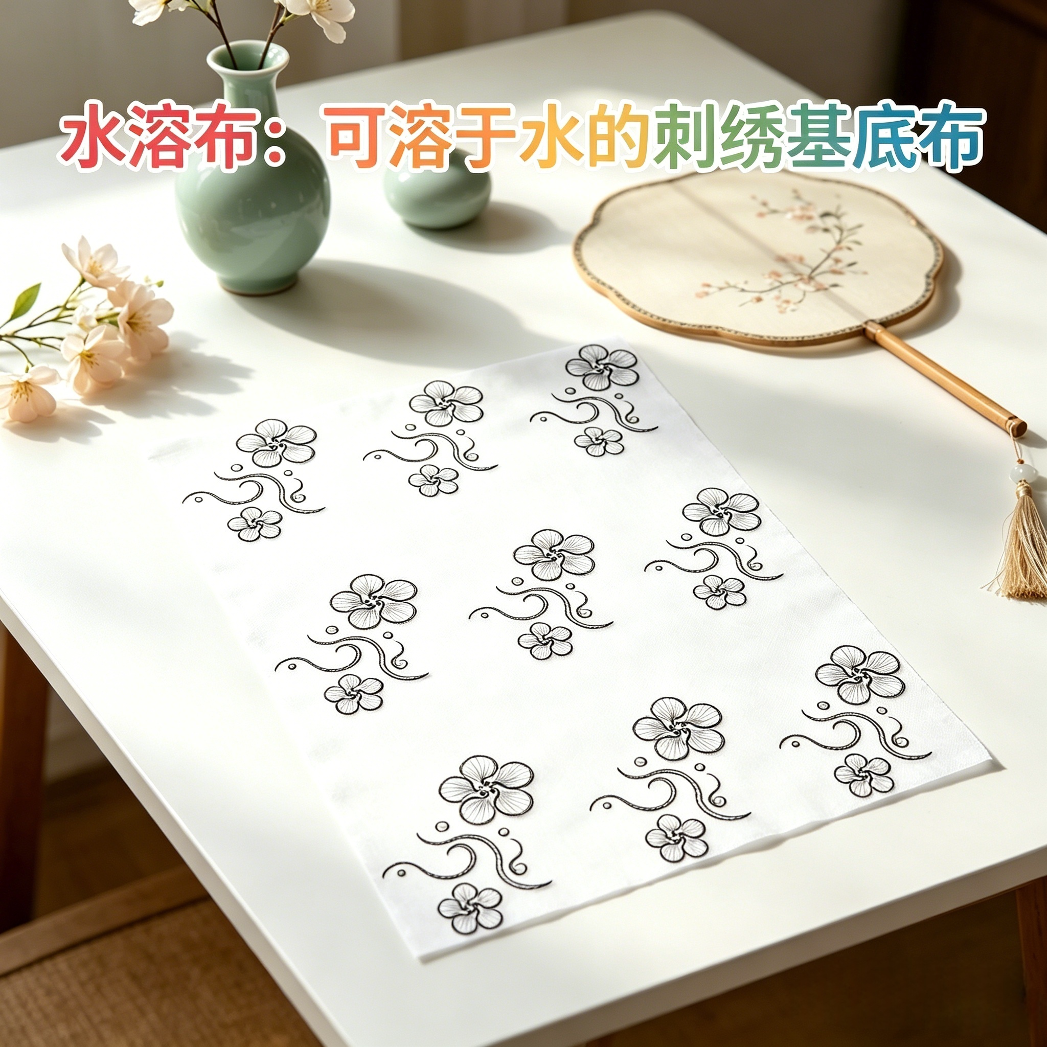 小寒24节气梅花古风水溶刺绣布图