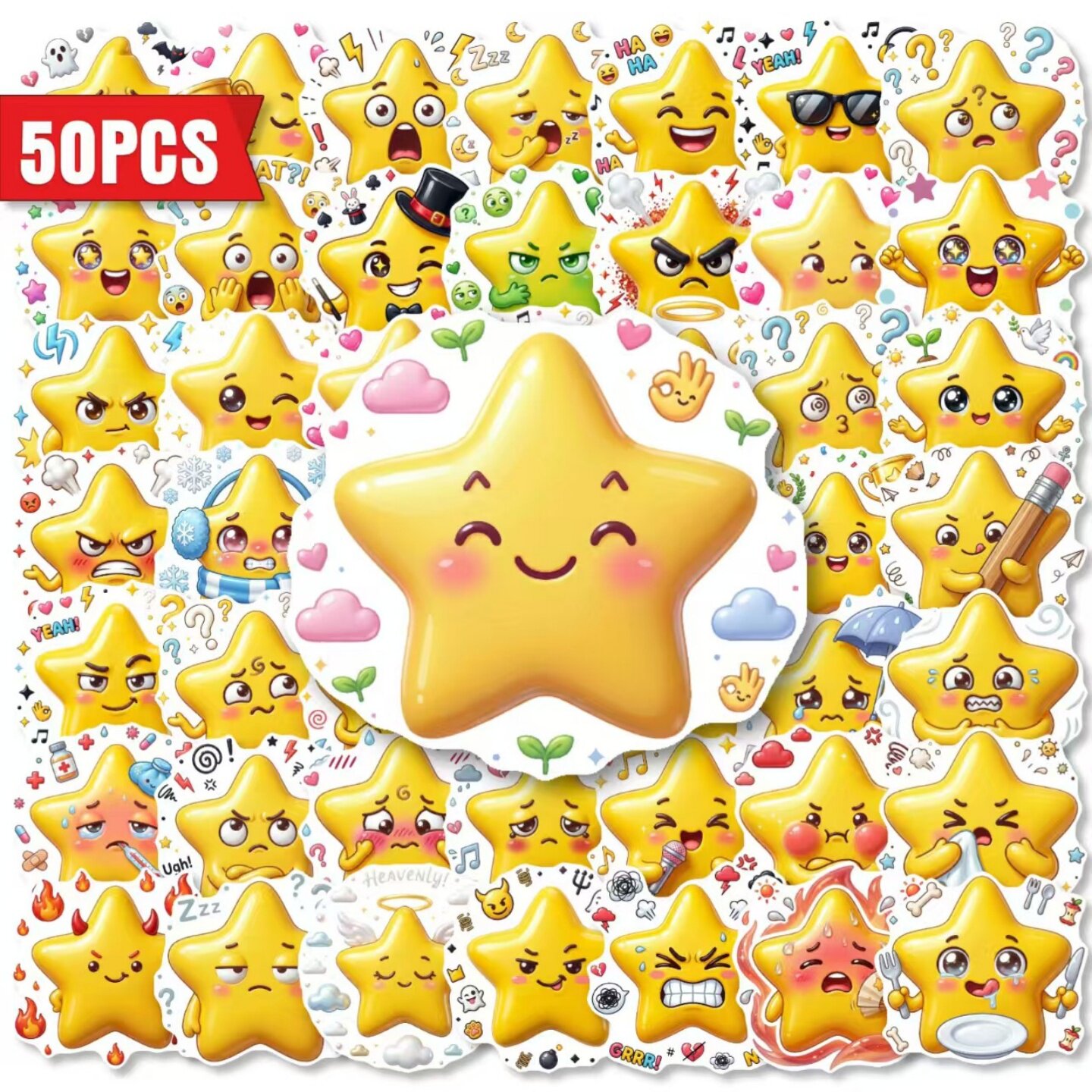 50张可爱卡通星星装饰防水贴纸