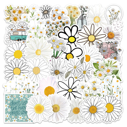 60张浪漫小雏菊ins风少女心贴纸白色花朵贴画装饰笔记本头盔水杯手机壳平板音响电脑桌子翻新衣柜DIY防水贴纸