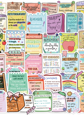 50张英文励志语录心理健康便签格式贴纸开学奖励装饰笔记本保温杯衣柜文具iPad电脑手机壳寝室门DIY防水贴纸