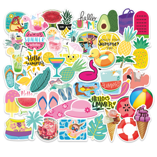 50张多巴胺夏日小清新度假旅行贴画手机水杯电脑滑板车行李箱充电宝头盔吉他笔记本平板冰箱手机防水装 饰贴纸