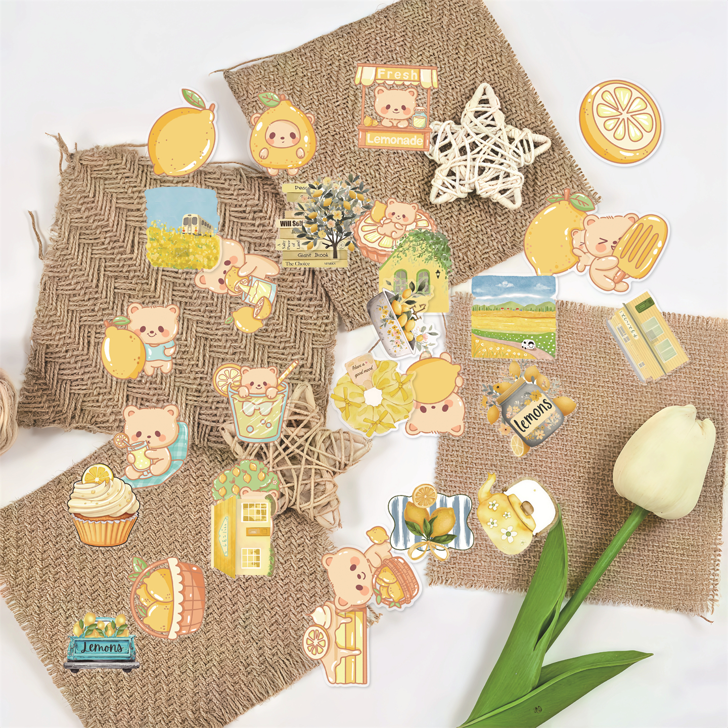 35张夏日清新小熊柠檬黄ins贴纸