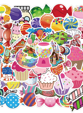 50张卡通七彩糖果candy可爱棒棒糖贴纸STICKERS装饰笔记本头盔水杯iPad冰箱行李箱手机洗衣机键盘DIY防水贴纸