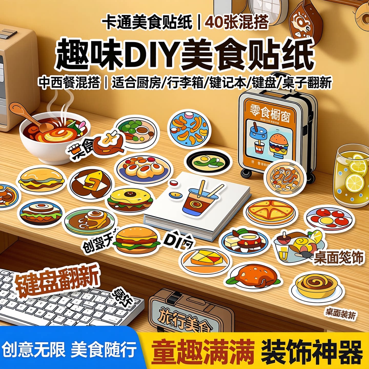 40张中餐西餐混搭食物美食贴纸