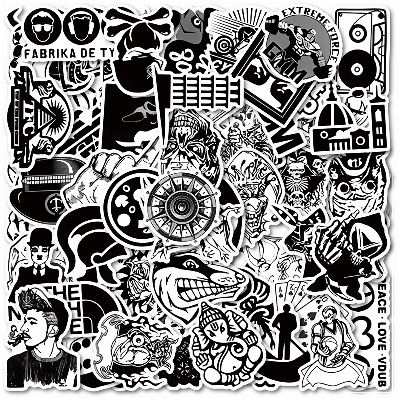 56张黑白酷复古文艺装饰防水贴纸