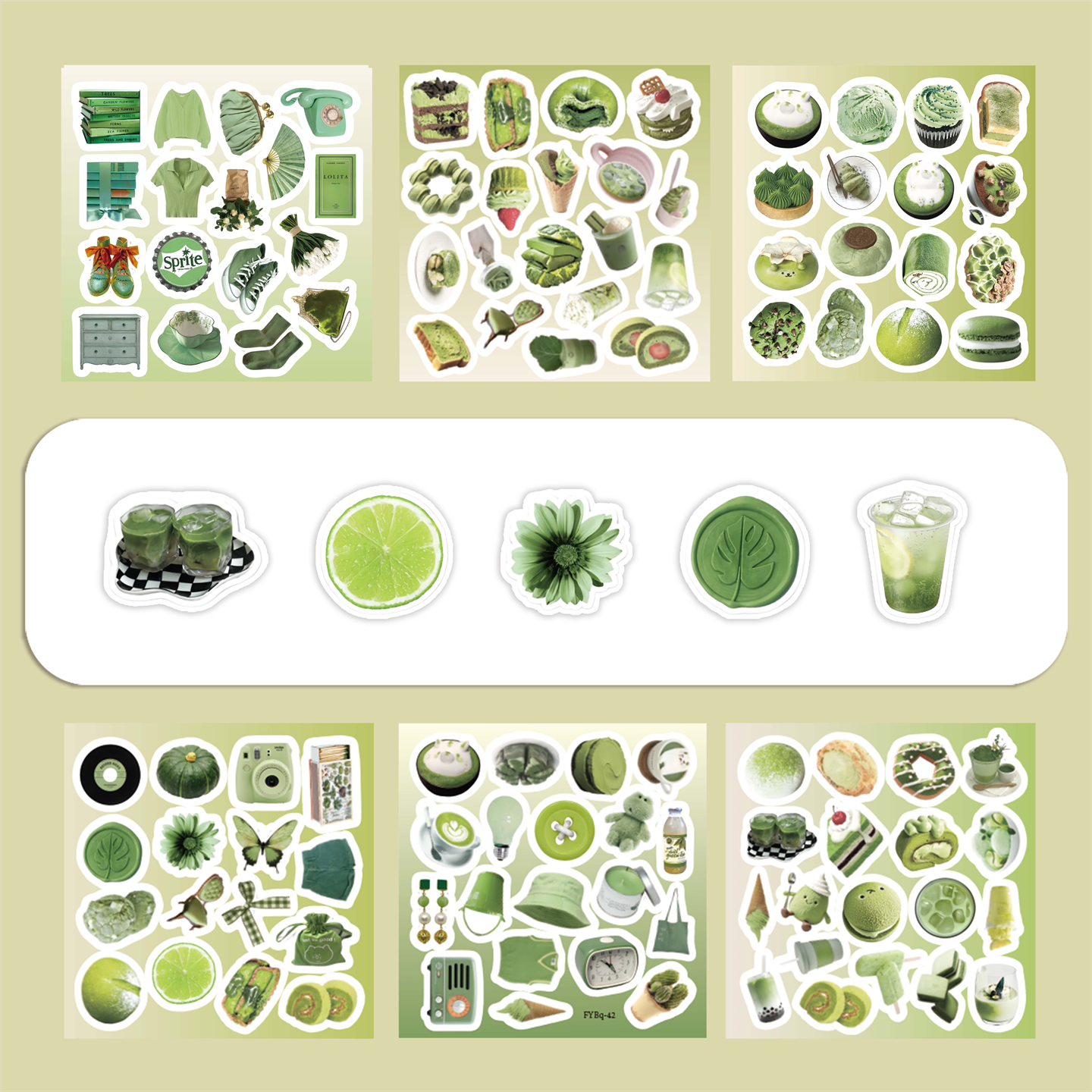 6大张半切ins风抹茶绿小物件贴纸