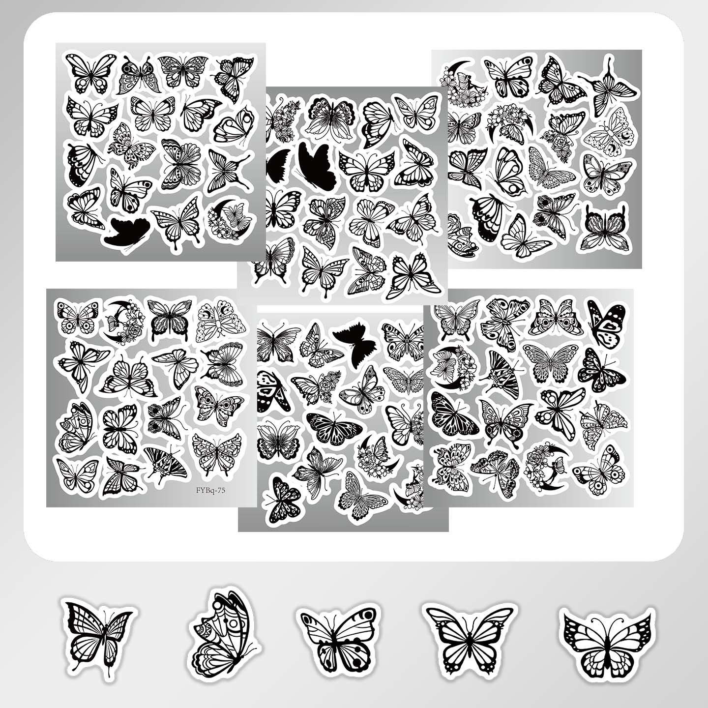 6张半切黑白蝴蝶贴纸高级感ins
