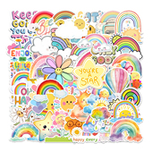 50张阳光云朵小花彩虹画ins风小清新贴纸颜值高可爱女孩装 饰笔记本头盔行李箱水杯电动车平板手机DIY鞋 柜贴纸