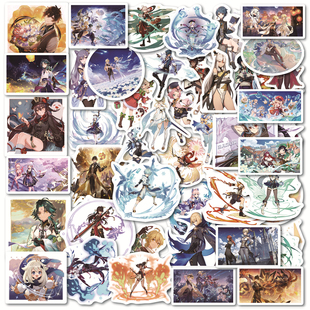 50张卡通元神梦幻二次元动漫个性PVC背胶贴纸装饰笔记本头盔行李箱手账保温杯电动车汽车玻璃文具DIY防水贴纸