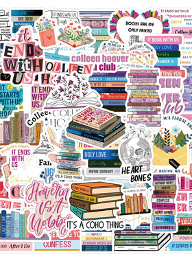 60张阅读Colleen Hoover英文励志贴纸装饰笔记本镜面墙面手账奶茶杯保温杯电动车吉他拉杆箱手机DIY防水贴纸