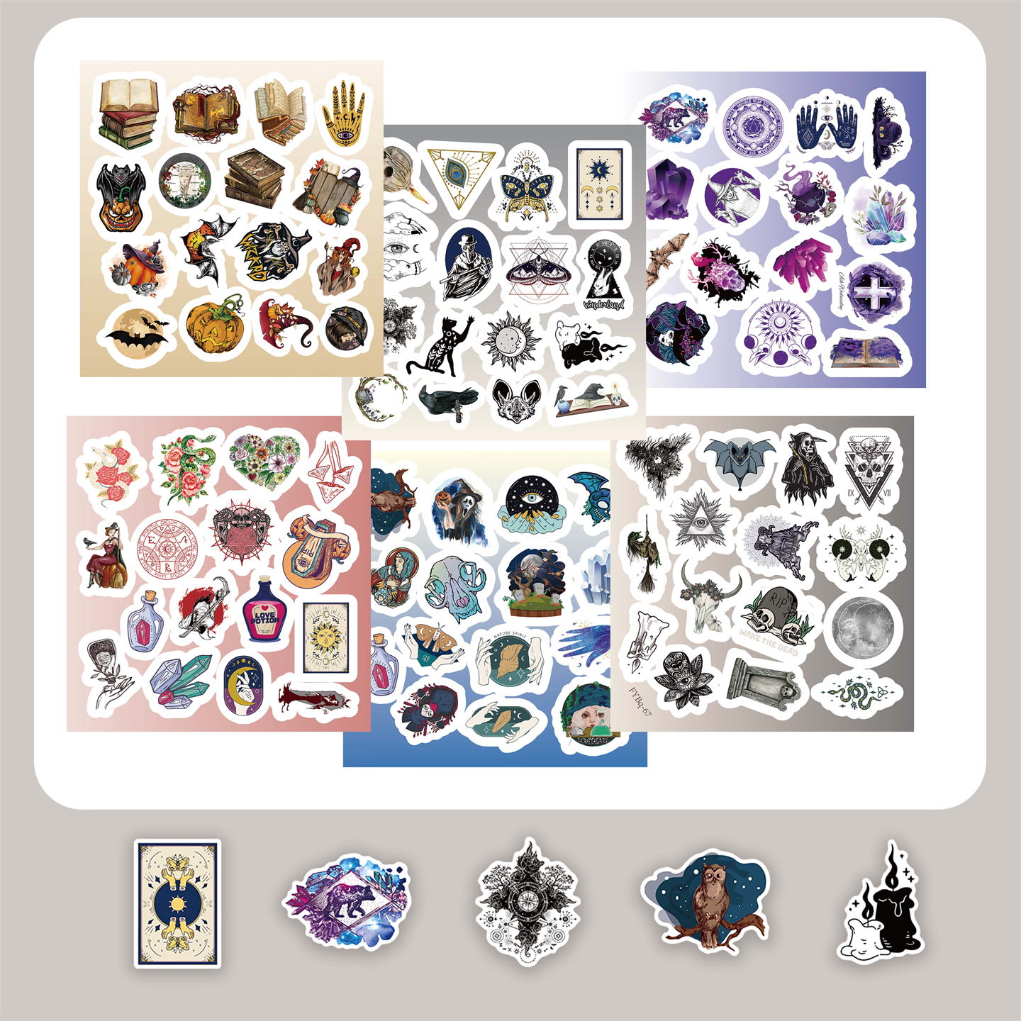 6张半切环保恐怖怪诞主题贴纸神秘恶魔之眼图案贴画DIY水杯行李箱手机平板文具吉他笔筒钓箱汽车装饰贴纸玩具