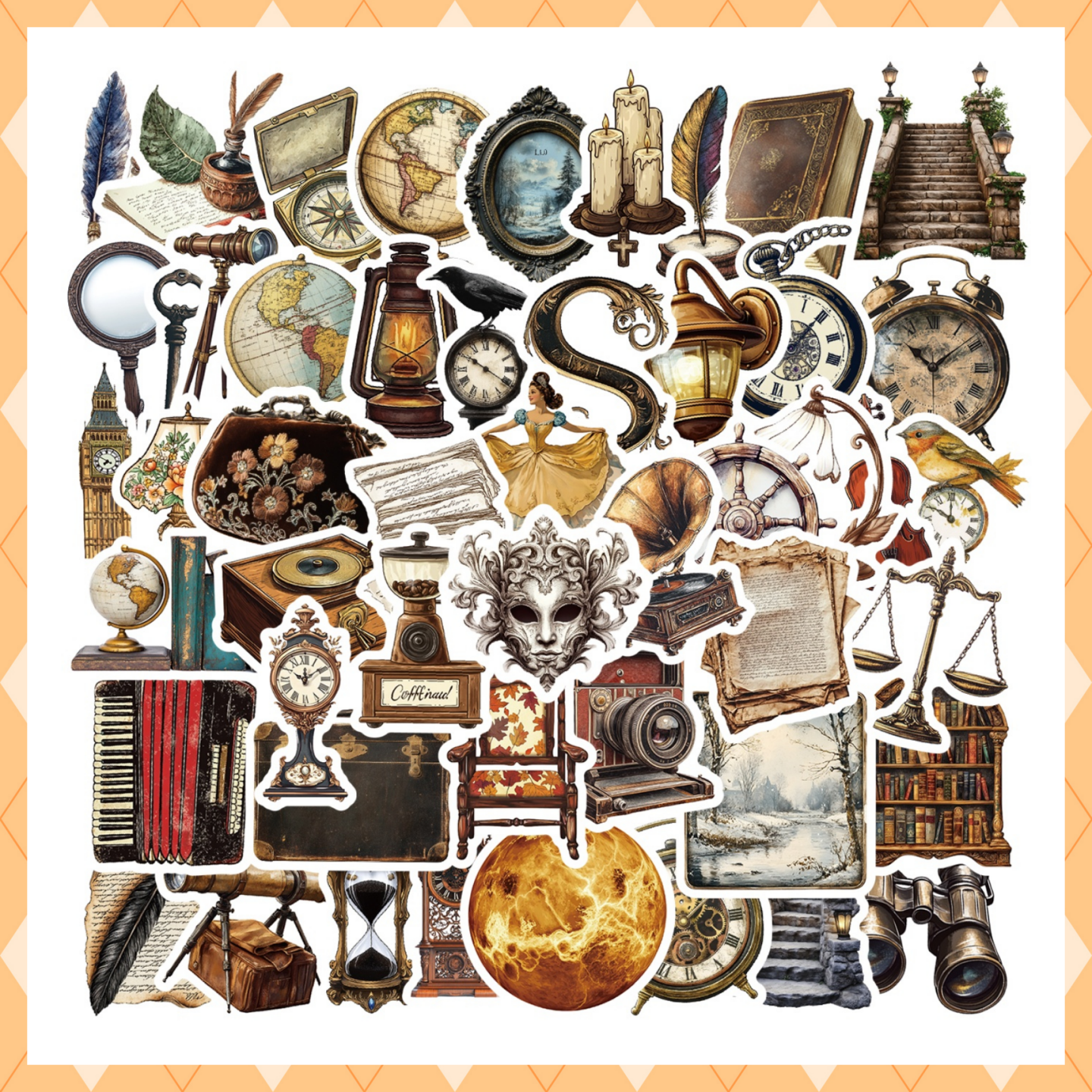 50张抽象艺术欧式复古怀旧风图案装饰贴纸装饰桌面相框画水杯汽车尾箱相机平板电脑吉他冰箱橱窗DIY防水贴纸