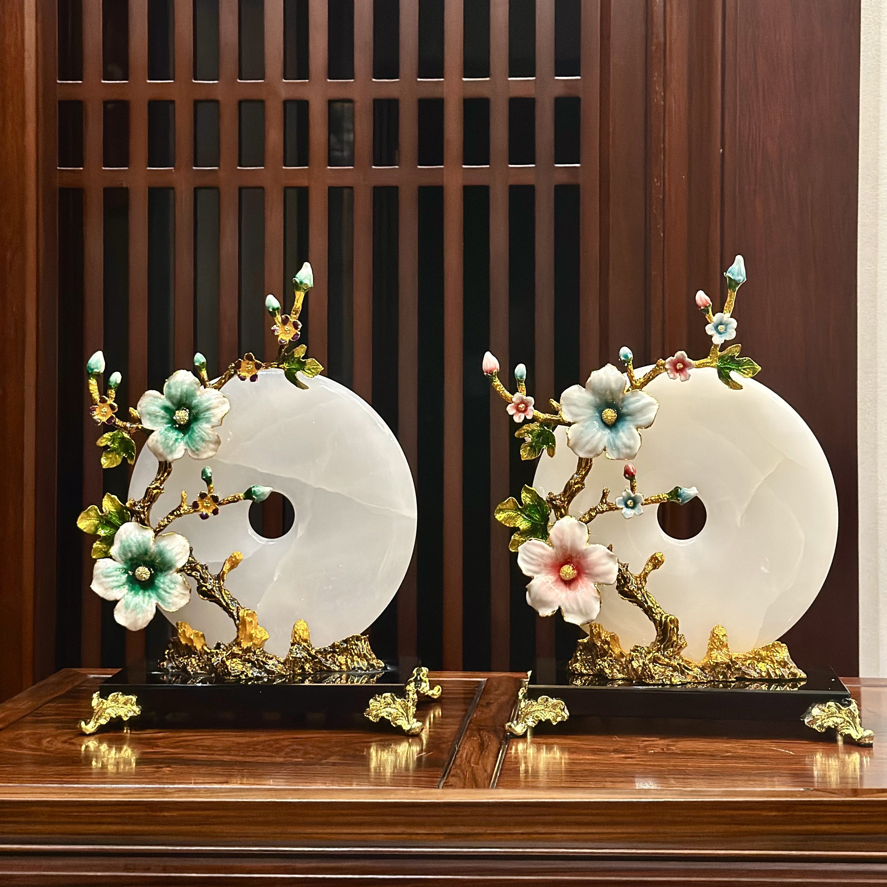 新中式珐琅彩玉石平安扣摆件酒柜客厅玄关书房电视柜装饰品乔迁礼