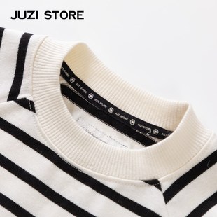 JUZI STORE童装粗针条纹基本款上装短袖T恤中性男童女童1125116