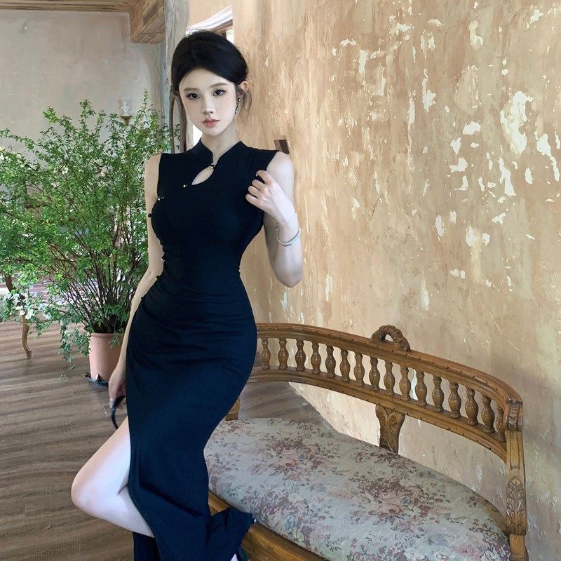 礼服敬酒服新中式国风性感紧身包臀连衣裙斜边立领无袖开衩旗袍裙,女装/女士精品,旗袍,淘宝优惠券,粉丝福利购,淘宝优惠卷