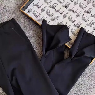 超火弹力打底裤子女款春夏季高腰直筒修身小脚九分紧身健美拉链裤