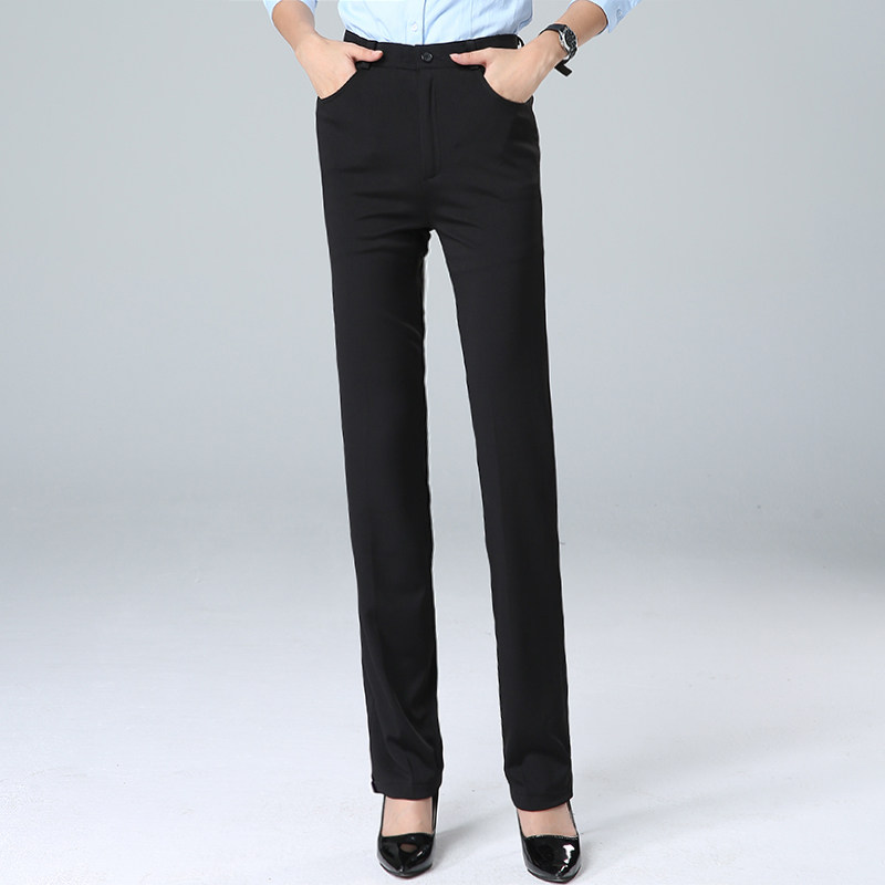春秋女士西装裤黑色弹力直筒职业正装工作服工装女裤子加长加大码