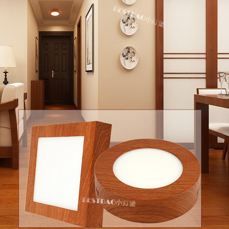 明装木纹圆形方形超薄筒灯防眩护眼门头飘窗走廊过道免开孔吸顶灯