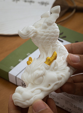 新中式文创陶瓷小麒麟摆件创意笔搁盖置客厅茶室办公室桌面装饰品