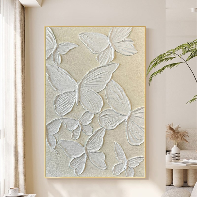 立体石英砂蝴蝶手绘油画简约卧室床头挂画肌理画客厅背景墙装饰画图片
