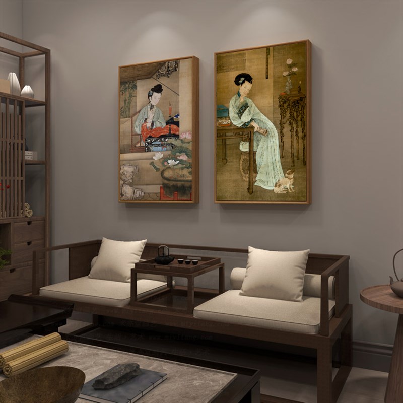 春阁倦读新中式书房客厅装饰画复古仕女图人物国画仿古画玄关挂画图片
