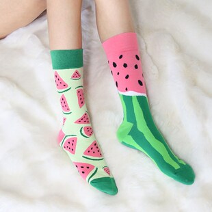 【新品】AB设计款男女潮袜子中长筒不对称鸳鸯高棉袜欧美街头亲子