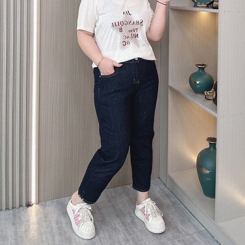 深蓝色牛仔裤女夏季薄款九分裤大码半松紧腰宽松显瘦哈伦休闲裤子,女装/女士精品,大码裤装,淘宝优惠券,粉丝福利购,淘宝优惠卷
