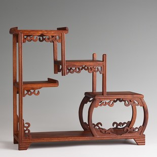 从简紫砂壶摆放架黄花梨实木博古架小型茶杯架子茶具收纳架展示架