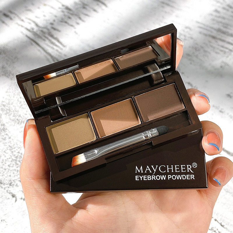 MAYCHEER/美茜儿丝滑三色眉粉鼻影眼影修容三合一体盘防水不脱妆