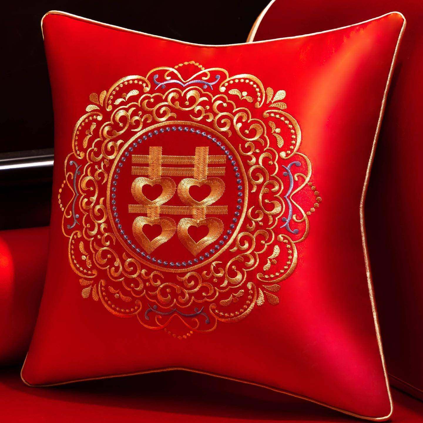 中式红结喜字床上抱枕婚一庆对客厅沙发靠枕婚庆婚房F99HT996色布,居家布艺,抱枕被,淘宝优惠券,粉丝福利购,淘宝优惠卷