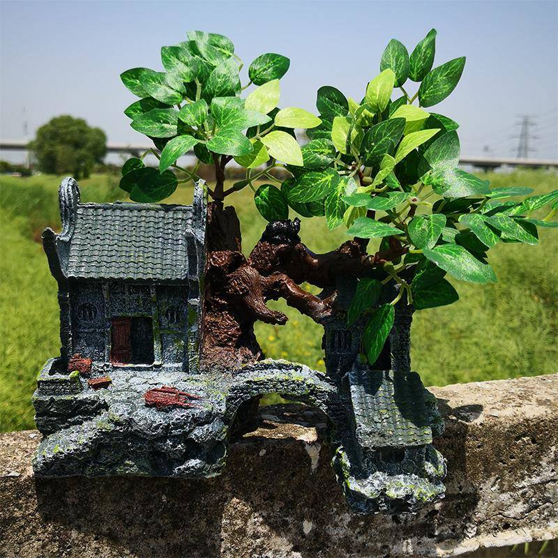 室内外小桥亭子塔假山配件鱼池水族箱鱼缸装饰造布景田园拱桥摆件