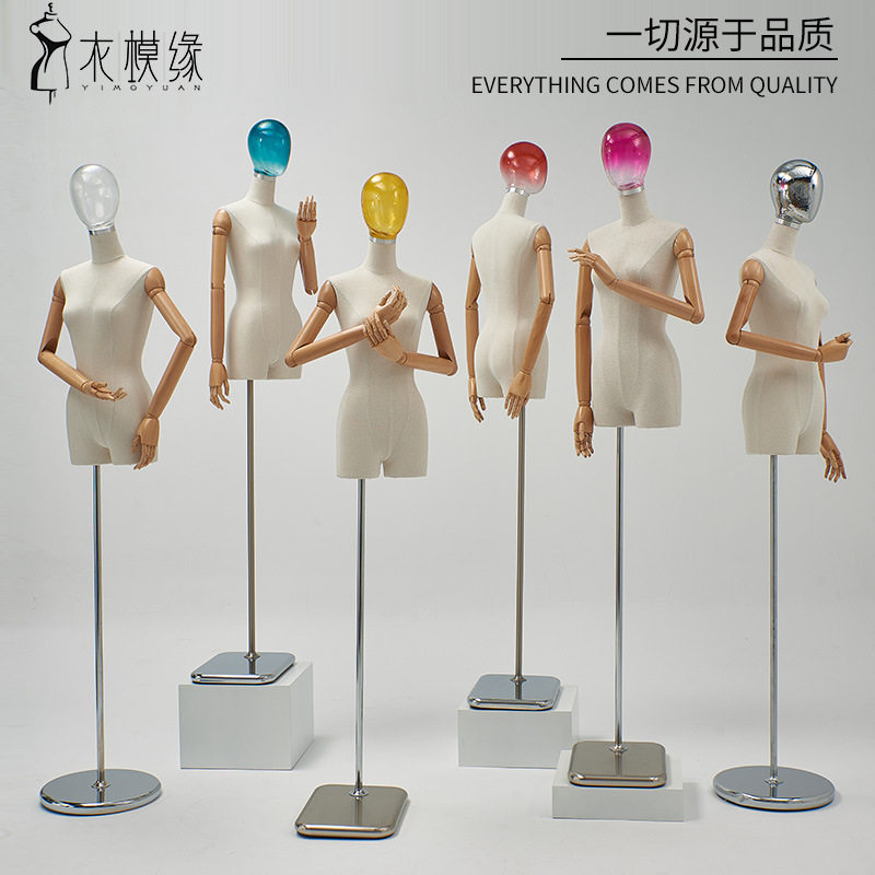 衣模缘服装店模特道具橱窗展示架子韩假人偶型体玻璃头半身女模特