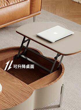 意厅式轻降奢微石茶几客多45092功能简约花朵升储物旋转茶桌晶马