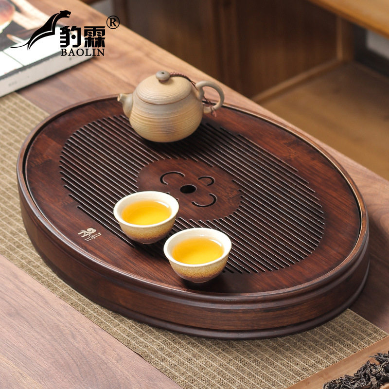 家用竹制圆形储水式茶盘