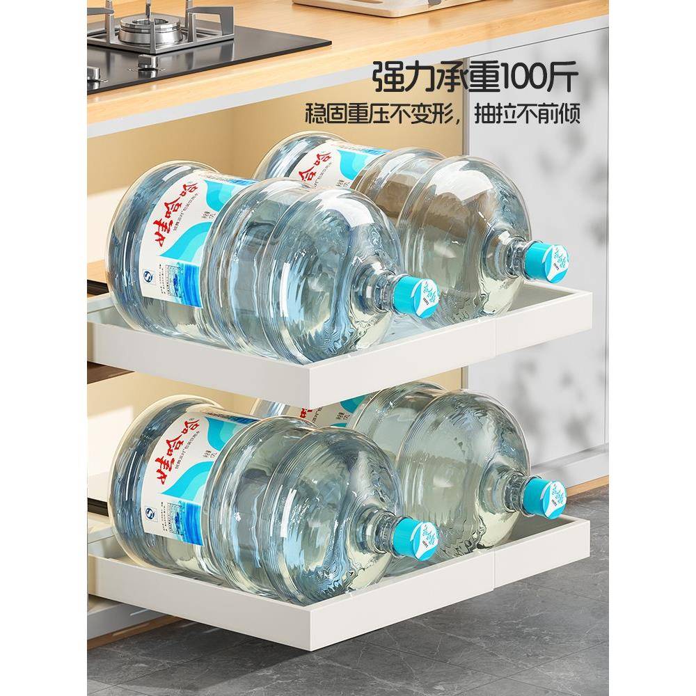 厨房可柜伸缩收纳架拉免打孔抽式橱碗碟调料拉篮下MYV水槽抽置物