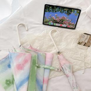 定制春日长柄晴雨两用伞手动折叠加大抗风防晒防紫外线女弯钩遮阳
