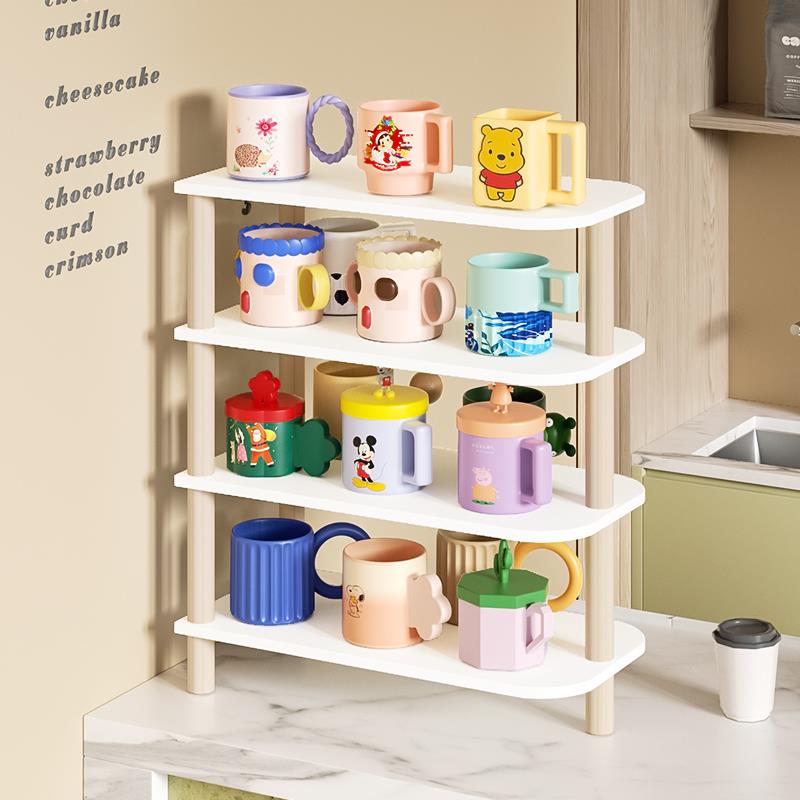 桌面杯子收纳层架茶杯茶具摆放架办公桌水杯置物架桌上杯架木质