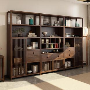 新中式乌金木实木家具组合书柜博古架现代简约收纳柜储物橱隔断柜