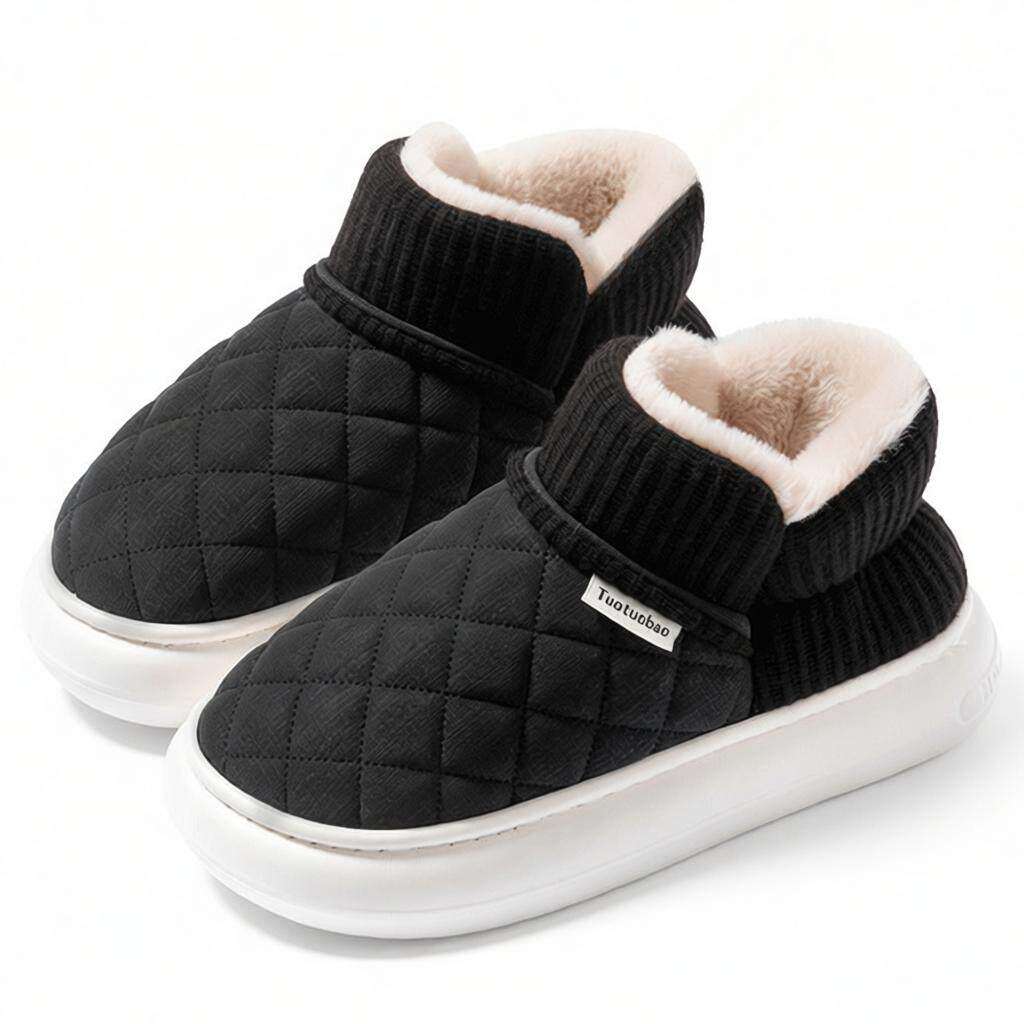 新款女士冬厚底防滑棉鞋耐磨居家保暖加绒包跟棉拖鞋外穿