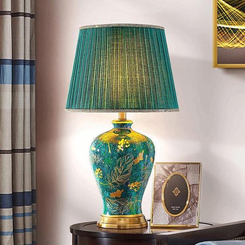 美式绿色陶瓷台灯客厅大号卧室装饰酒店别墅欧式全铜底座床头灯