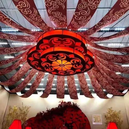 婚庆中式婚礼吊顶布幔古风水墨画结婚布置装饰祥云中式婚礼云顶纱