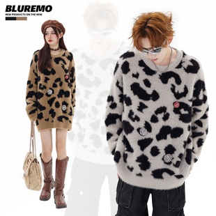 欧美风仿貂毛豹纹针织衫 新款 百搭毛衣 模糊情绪2025秋季 BLUREMO
