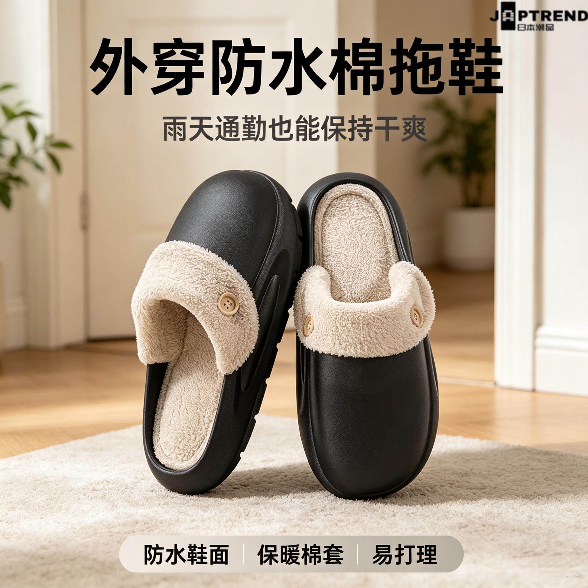 日本棉拖鞋可拆卸防水秋冬季新款室内居家棉拖保暖防滑可外穿棉鞋
