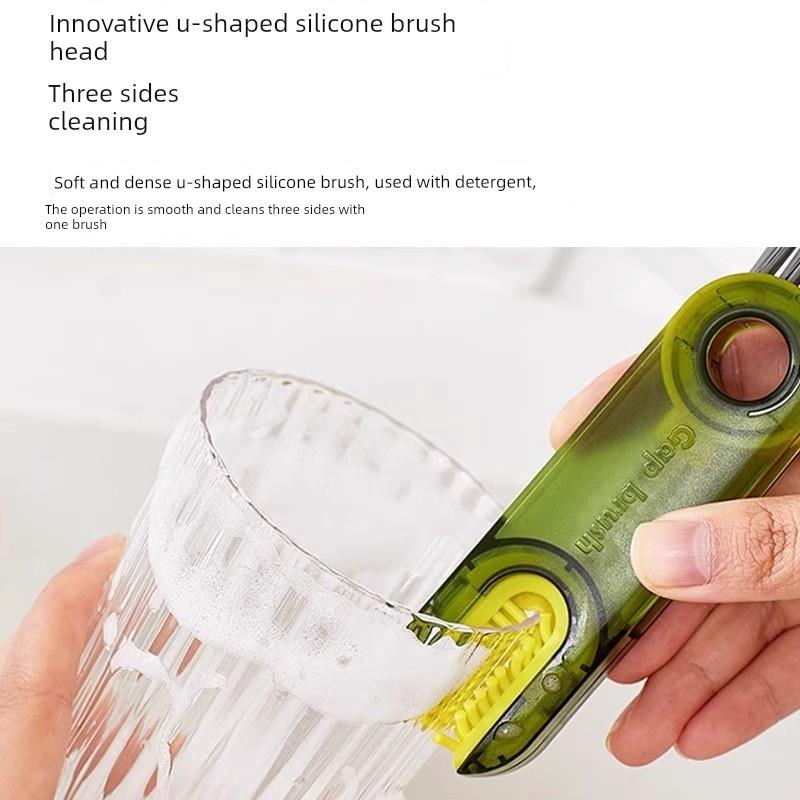 日本专业黑科技三合一杯盖刷双排硬毛可旋转杯刷神器间隙清洁刷