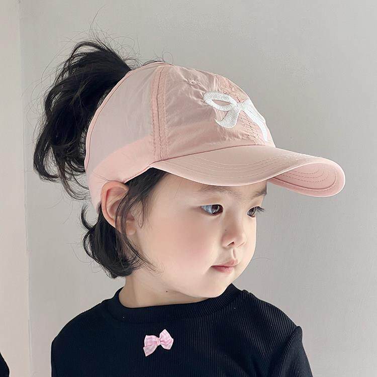 春夏季鸭舌帽透气速干空顶帽女宝宝可扎马尾防晒帽大檐遮阳帽