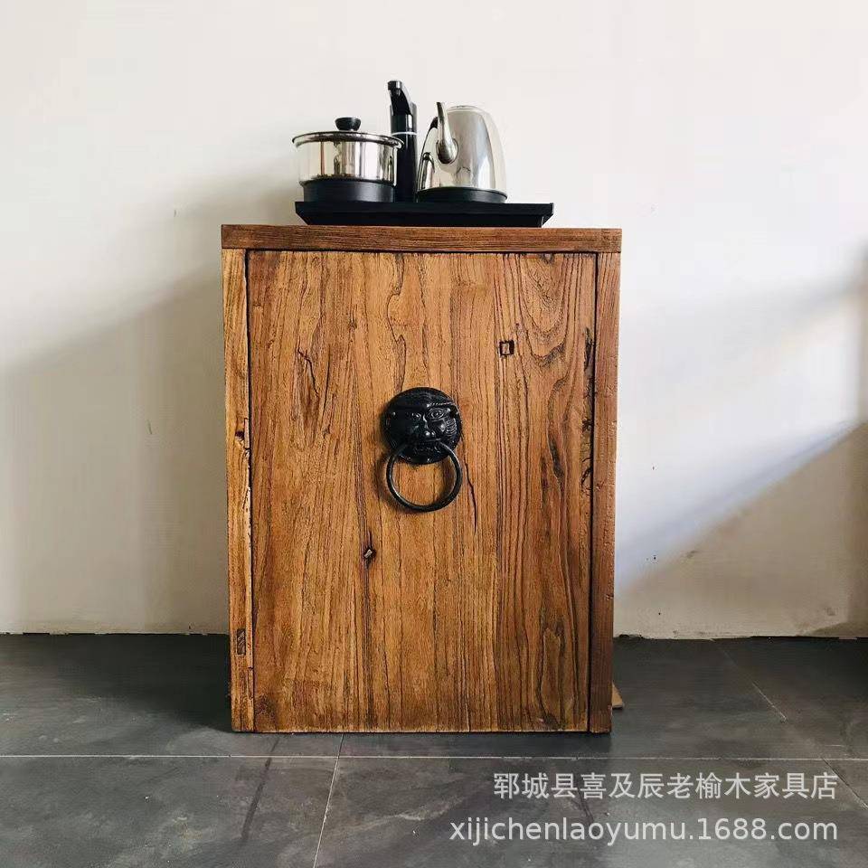 老榆木茶水柜风化木质茶水柜迷你茶台简约置物台架角柜烧水餐边柜