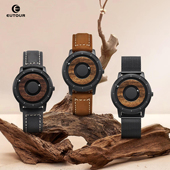 EUTOUR木迹系列 磁力悬浮走珠无指针虫洞概念男石英腕表实木檀木