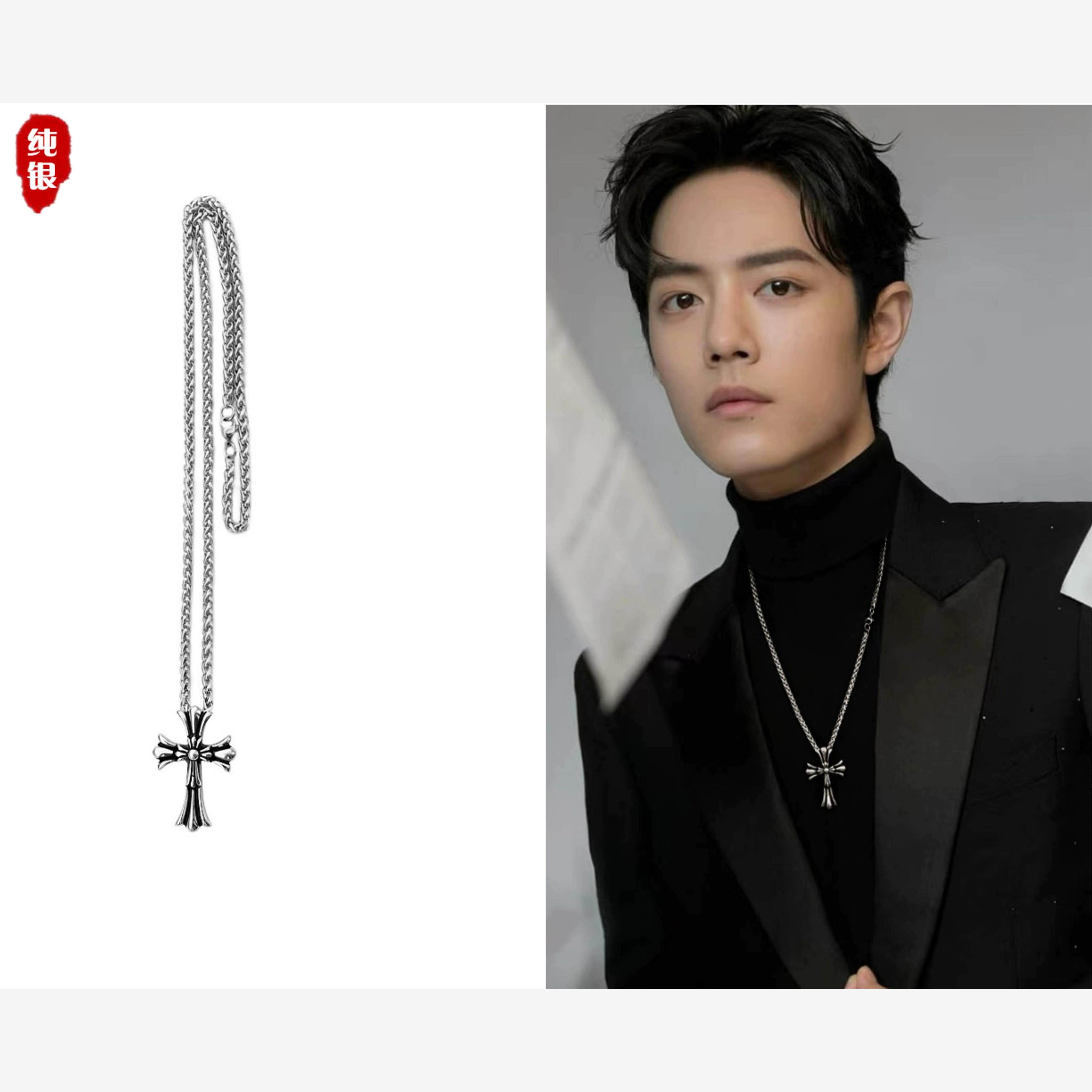 克罗心纯银十字架复古项链男潮高级百搭轻奢风街头嘻哈秋冬毛衣链